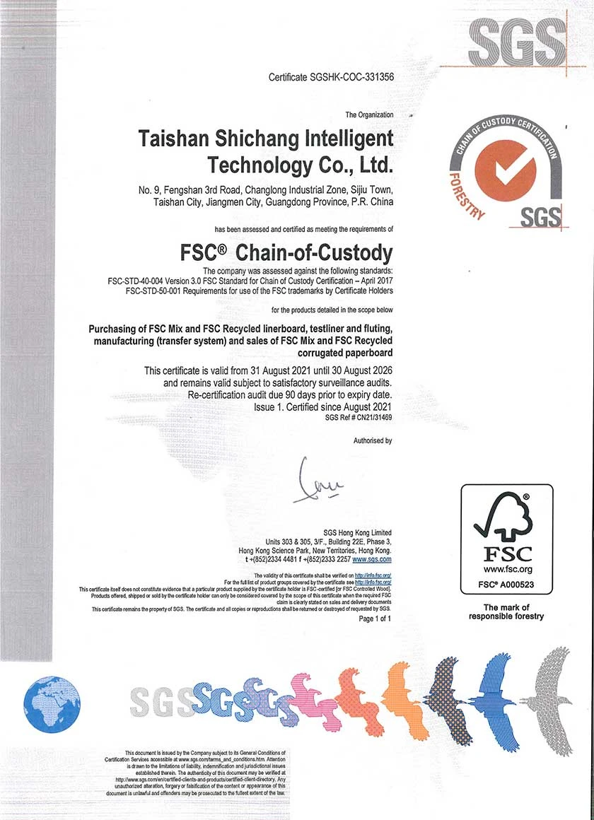 Sertifikat FSC - Standar Rantai Pengawasan oleh SGS