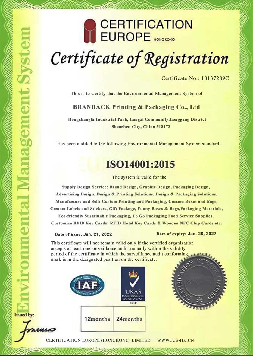 Sertifikat Pendaftaran Sistem Manajemen Lingkungan ISO 14001:2015